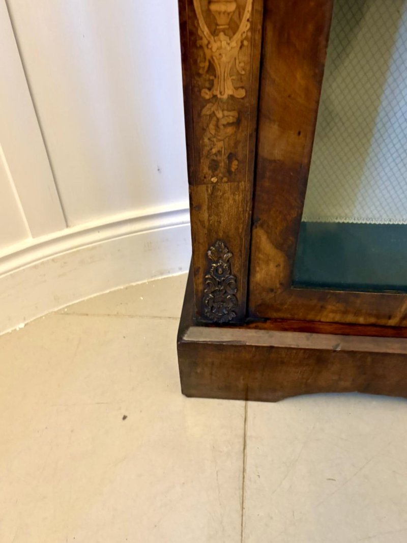 Antique Victorian Quality Figured Burr Walnut & Marquetry Inlaid Display Cabinet